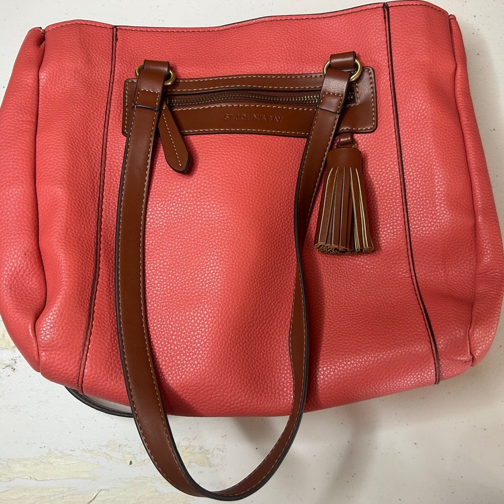 St John's Bay Shoulder Bag / Purse Pink Coral Faux Leather 4 Pocket